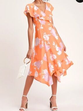 Lulu's Size XL Garden of Joy Floral Ruffled Wrap Dress w/Asymmetrical Hem NWT